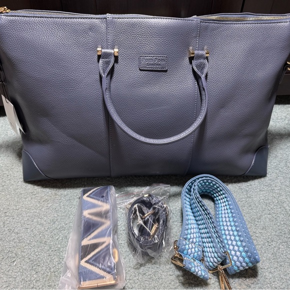 Pom Pom London Leather Weekend Bag with Multi-Straps slate blue - Picture 1 of 6